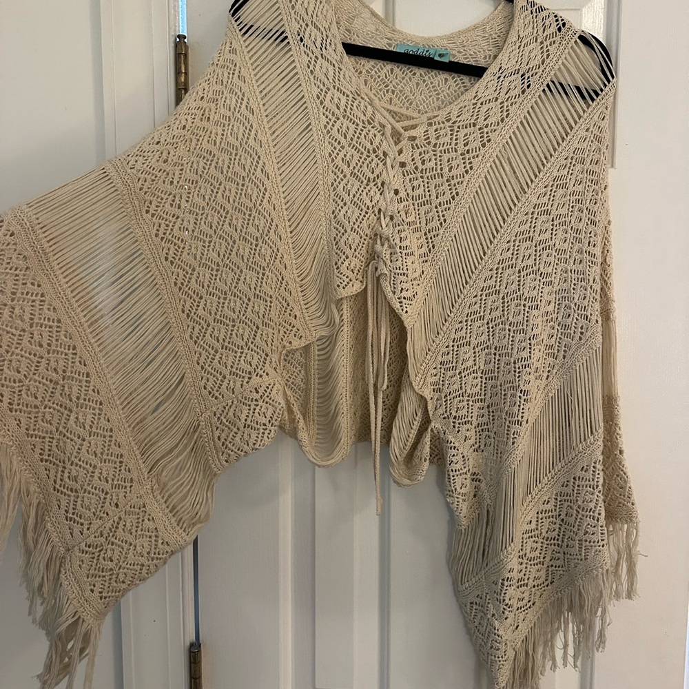 Goddis Boho Crochet Fringe Crop Top - Cream - Picture 6 of 6